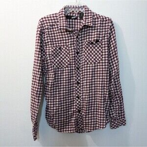 Rusty Flannel Plaid Button Down Long Sleeve Shirt, Red White, Mens Medium